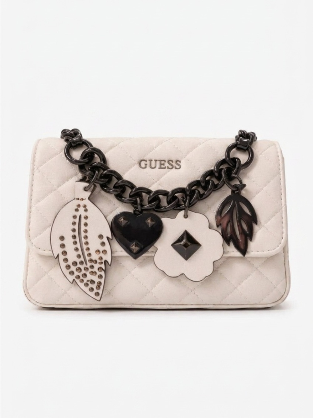 GUESS Cream Quilted Crossbody Bag